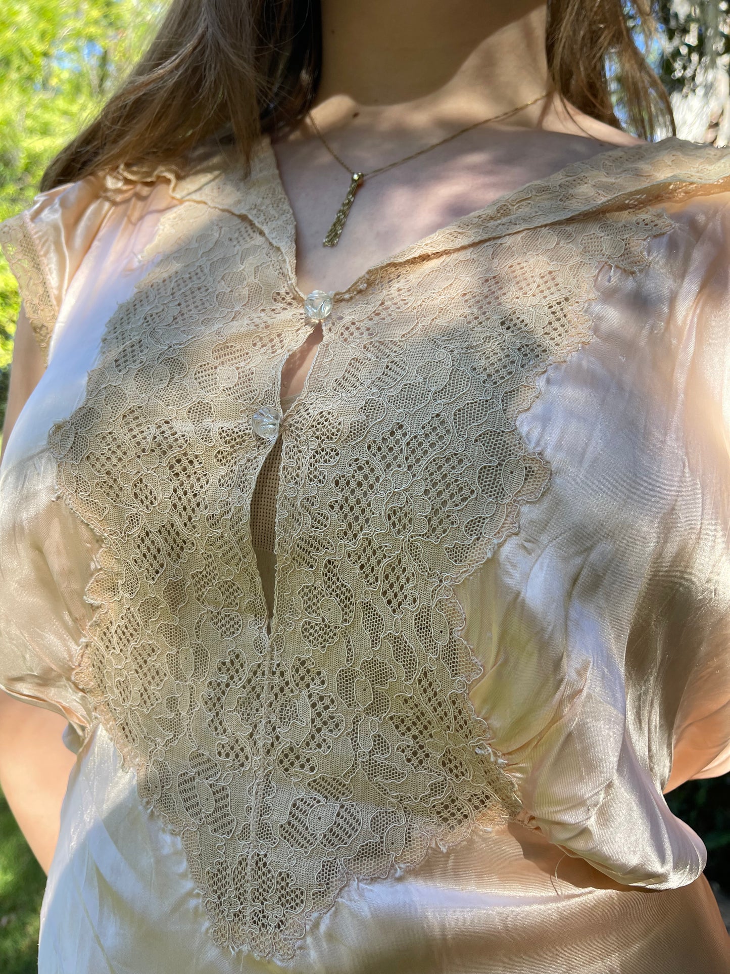 1930s/40s Blush Lace Bias Cut Slip Dress