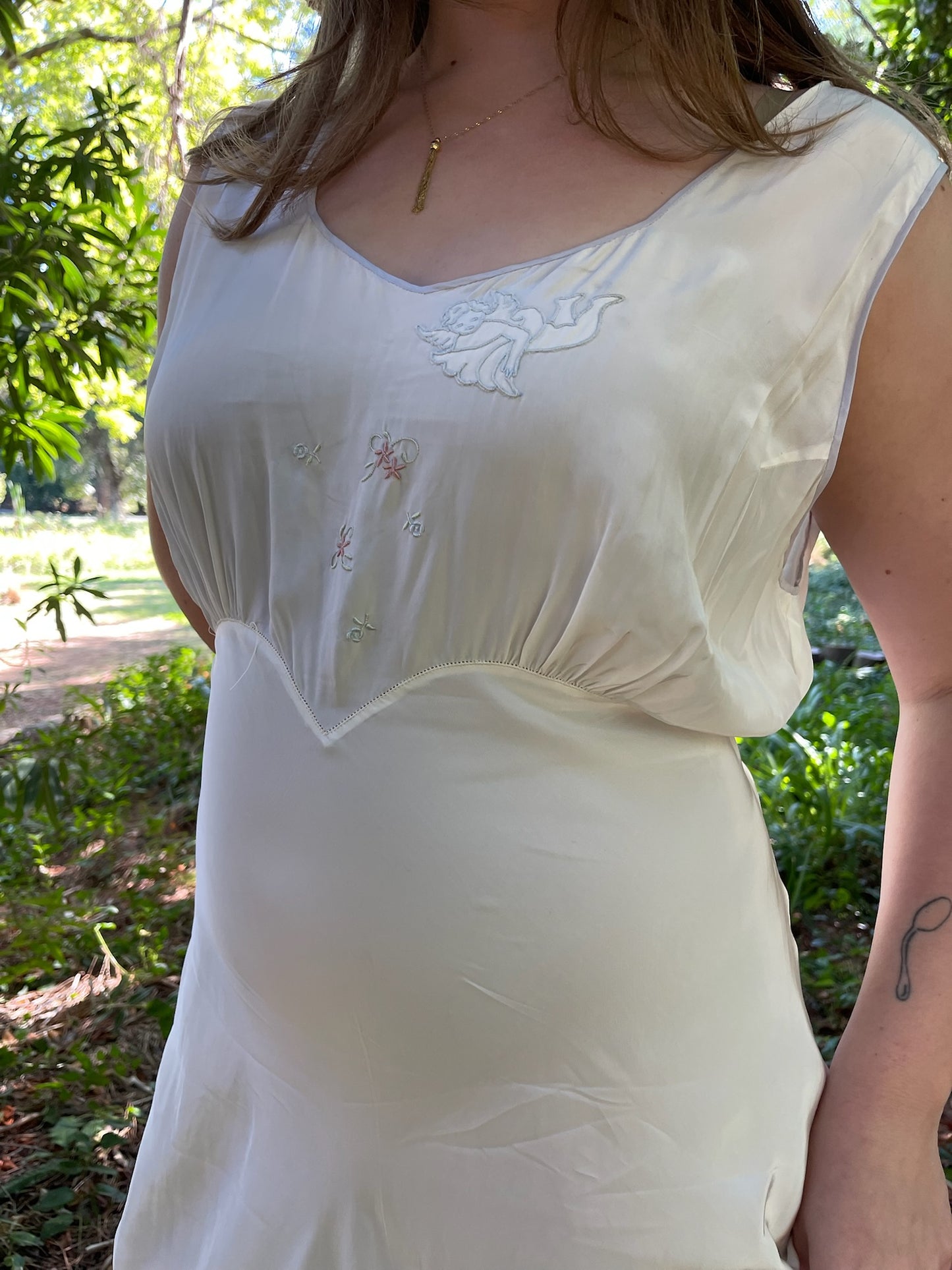 1950s Ivory Cherub Embroidered Slip Dress