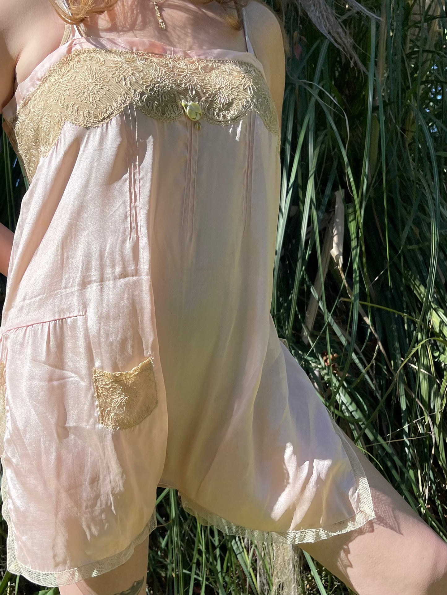 1920s Pink Silk Rosette Step-In