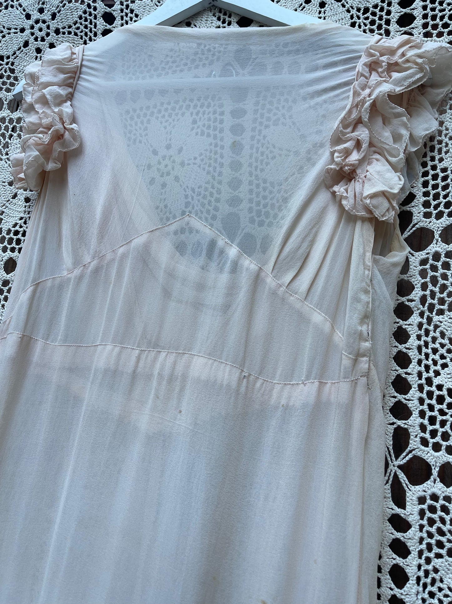 1920s Silk Pink Ruffle Party Dress