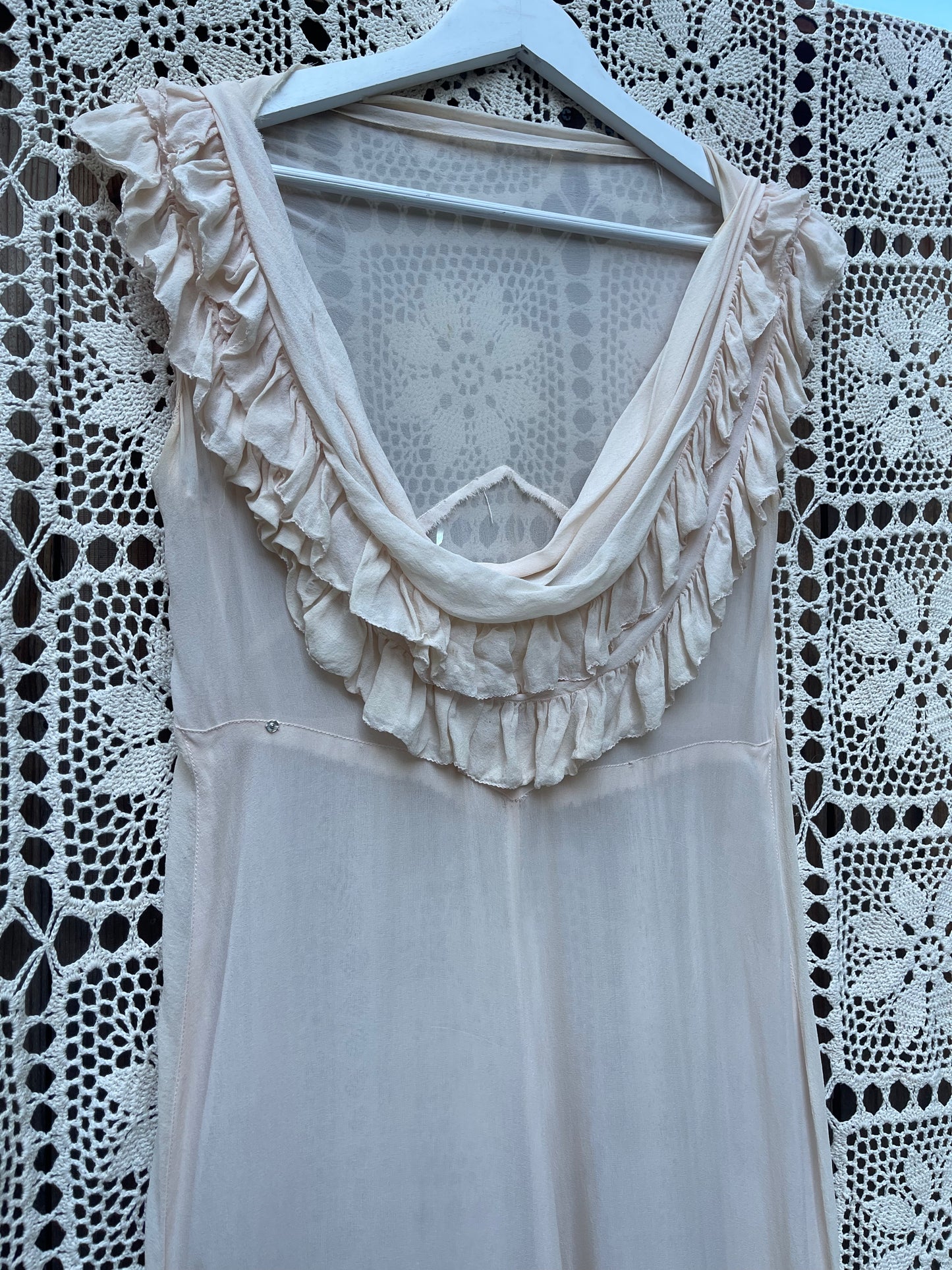 1920s Silk Pink Ruffle Party Dress