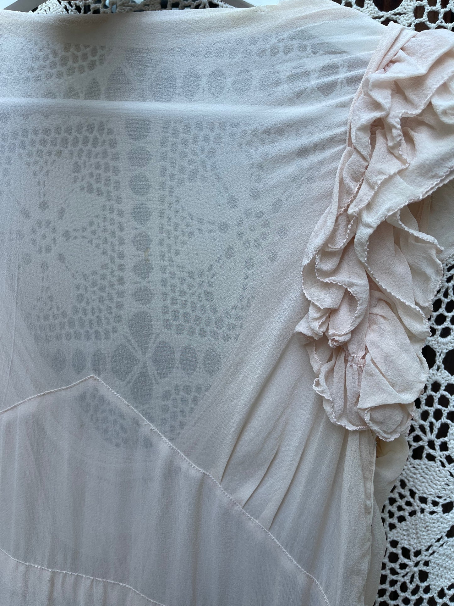 1920s Silk Pink Ruffle Party Dress