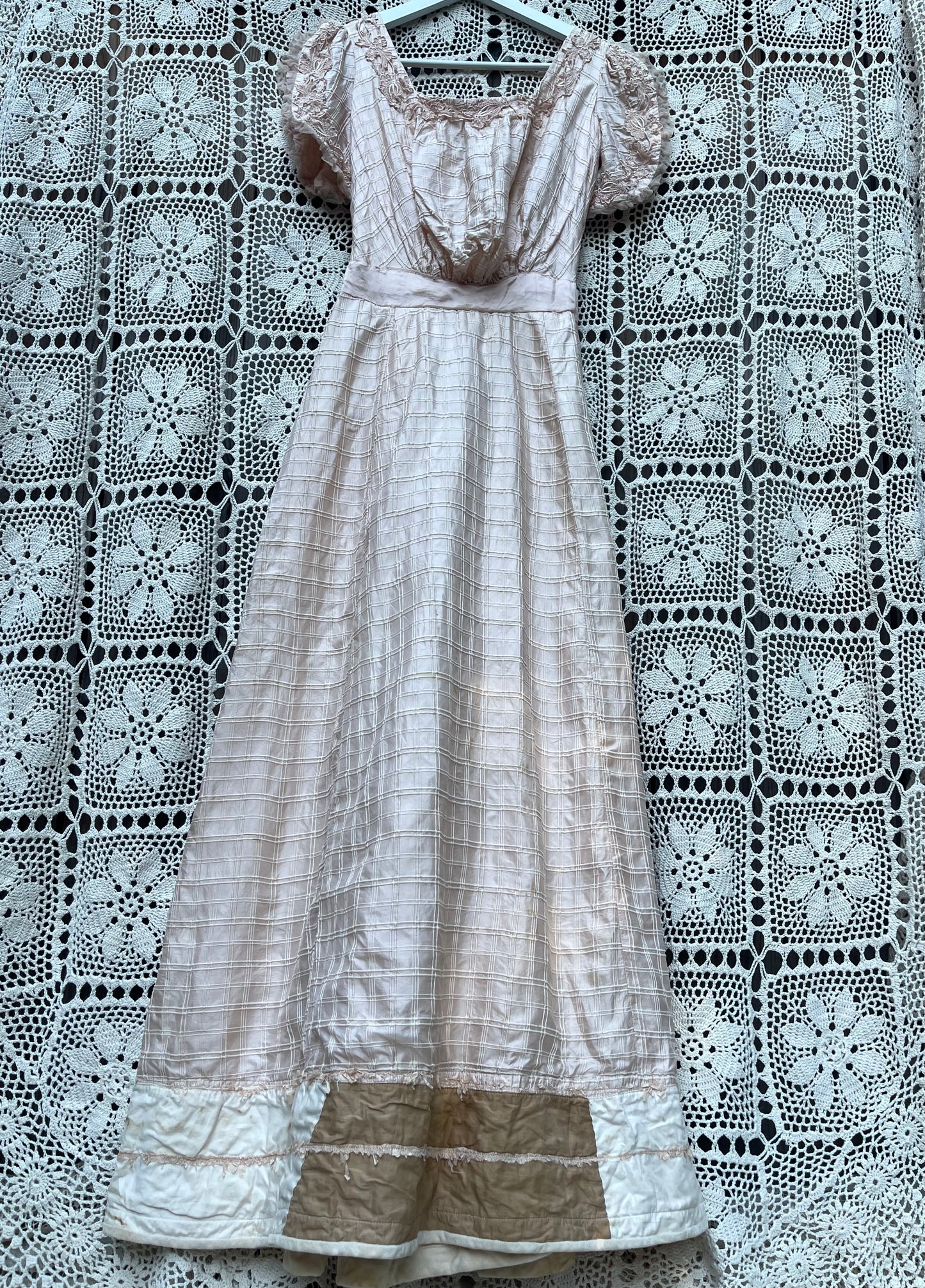 1930s/40s Peachy Silk Floral Appliqué Party Dress