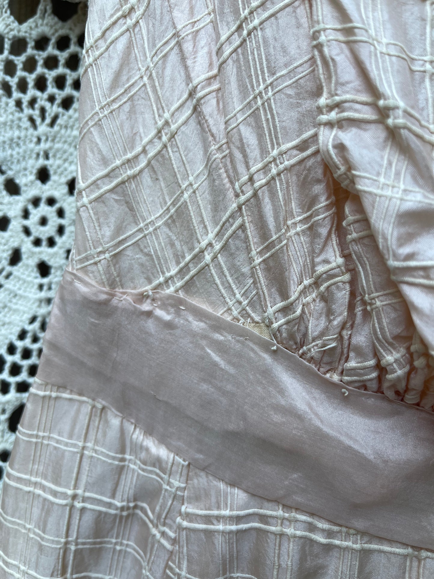 1930s/40s Peachy Silk Floral Appliqué Party Dress