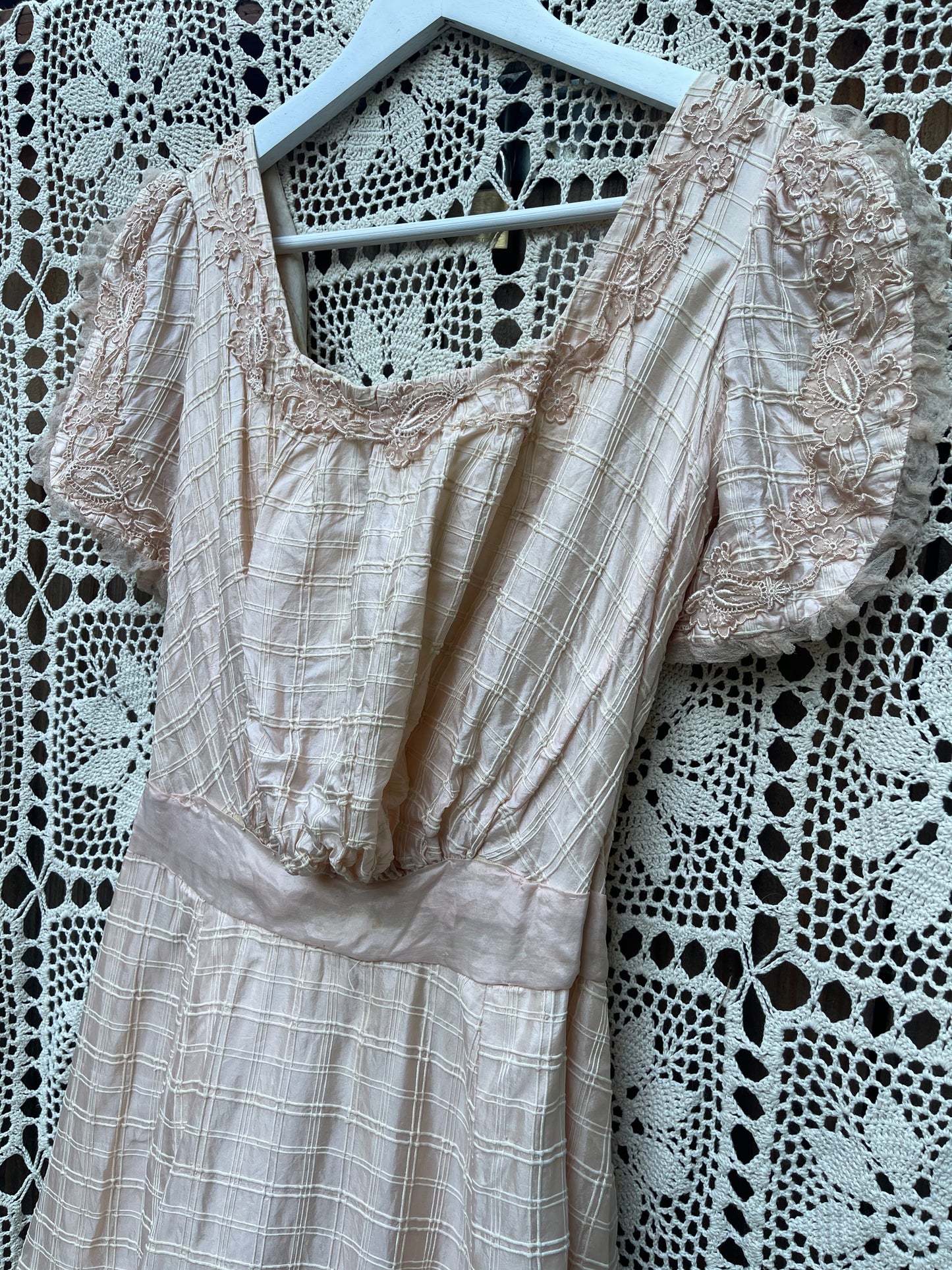 1930s/40s Peachy Silk Floral Appliqué Party Dress