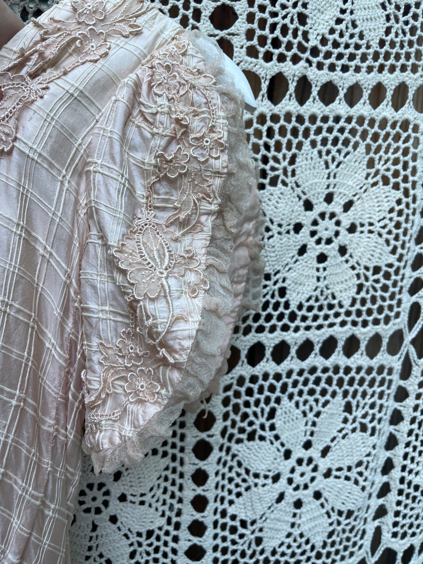 1930s/40s Peachy Silk Floral Appliqué Party Dress