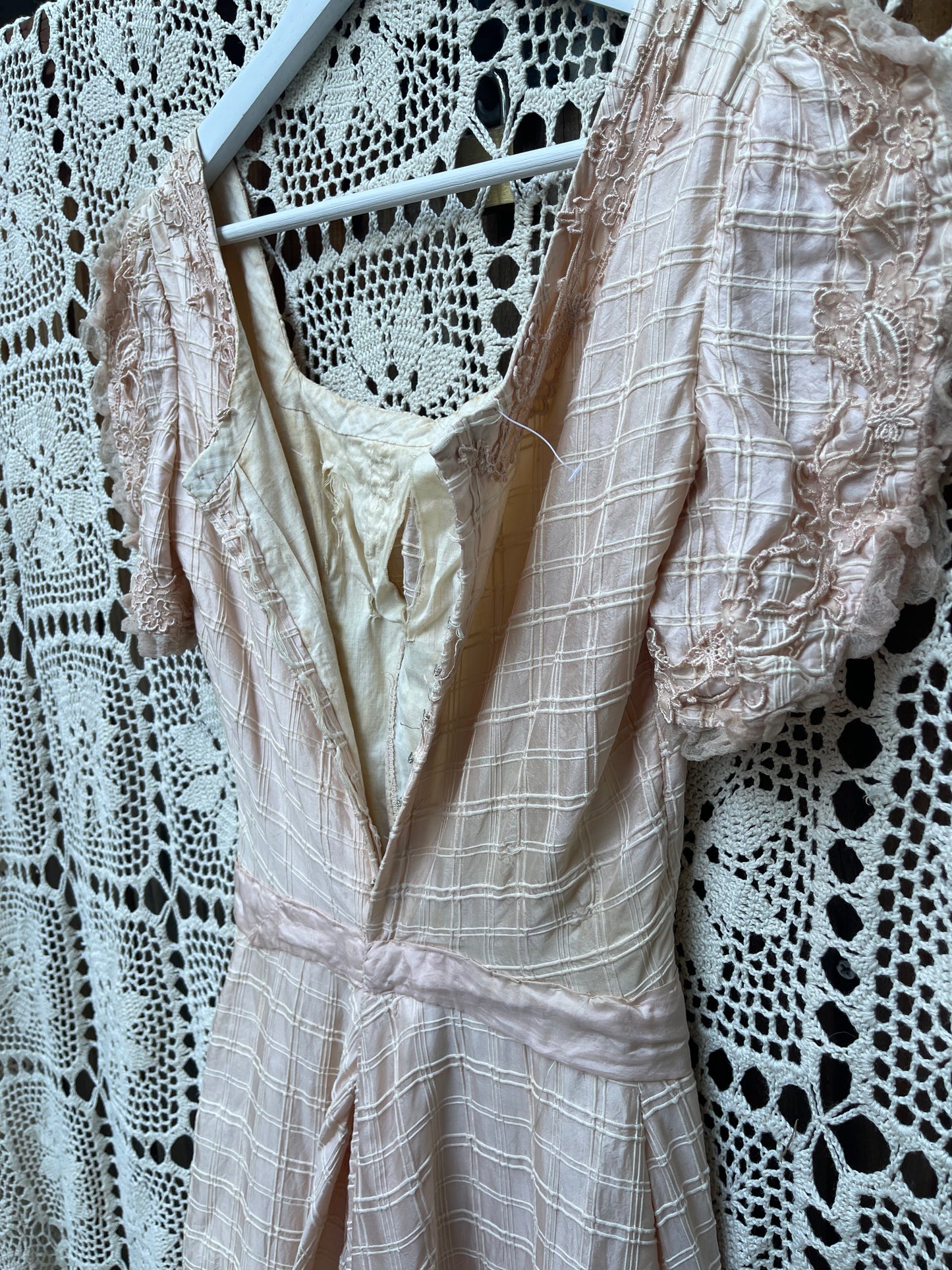 1930s/40s Peachy Silk Floral Appliqué Party Dress
