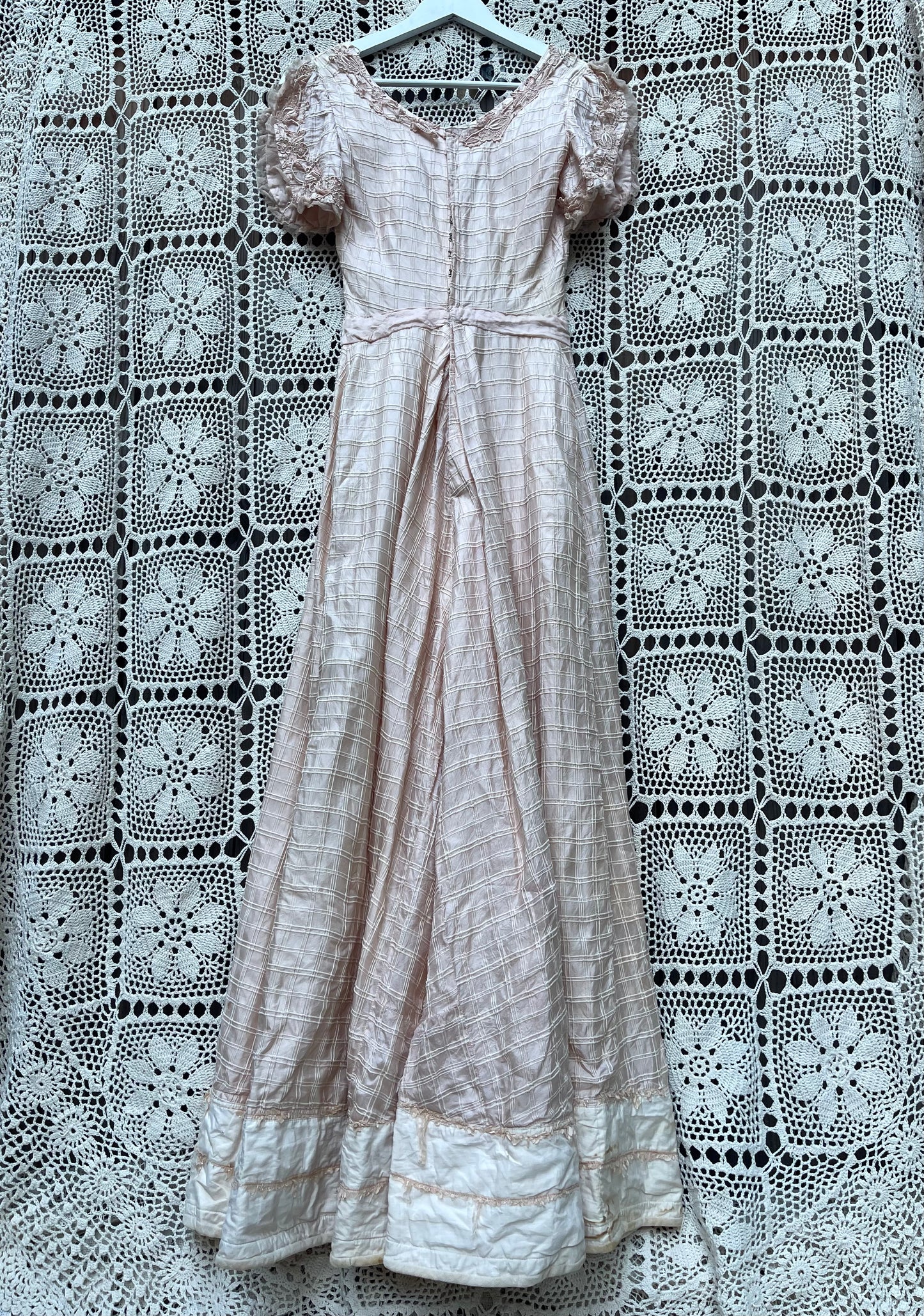 1930s/40s Peachy Silk Floral Appliqué Party Dress