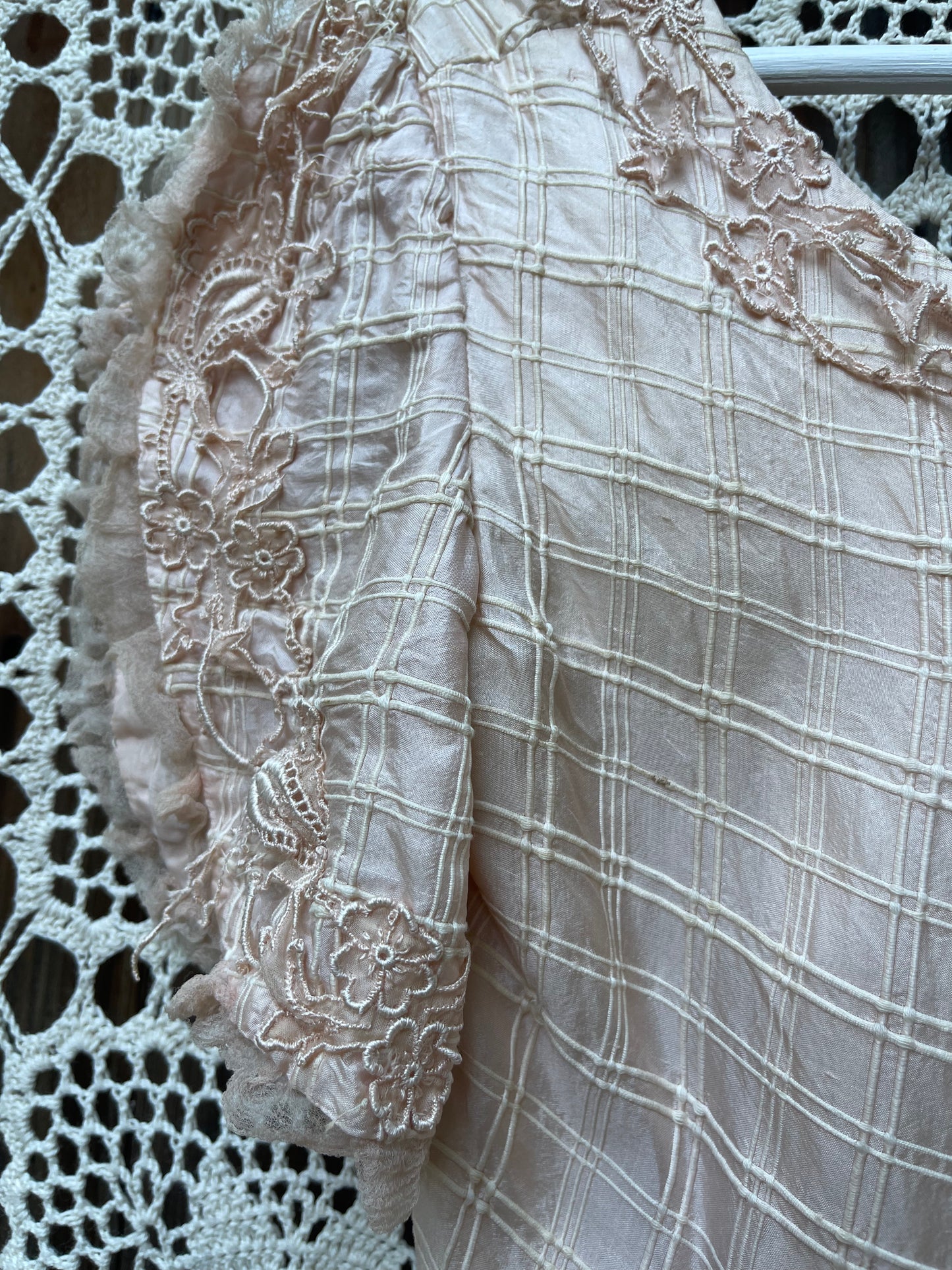 1930s/40s Peachy Silk Floral Appliqué Party Dress
