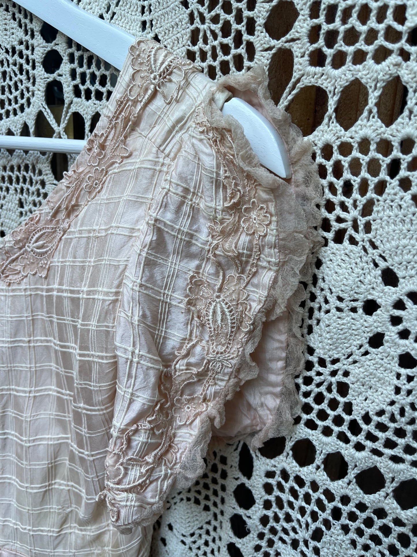 1930s/40s Peachy Silk Floral Appliqué Party Dress