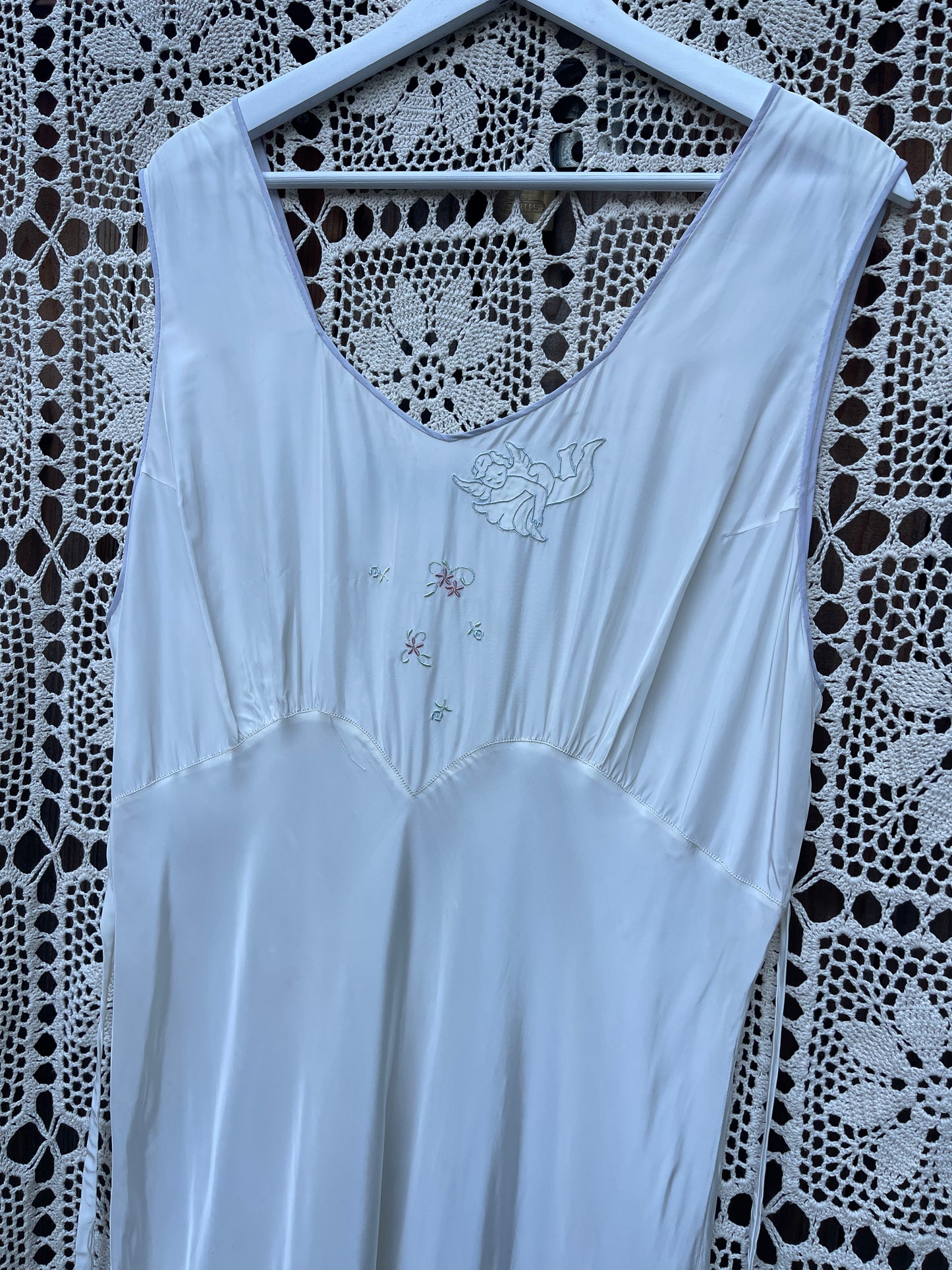 1950s Ivory Cherub Embroidered Slip Dress