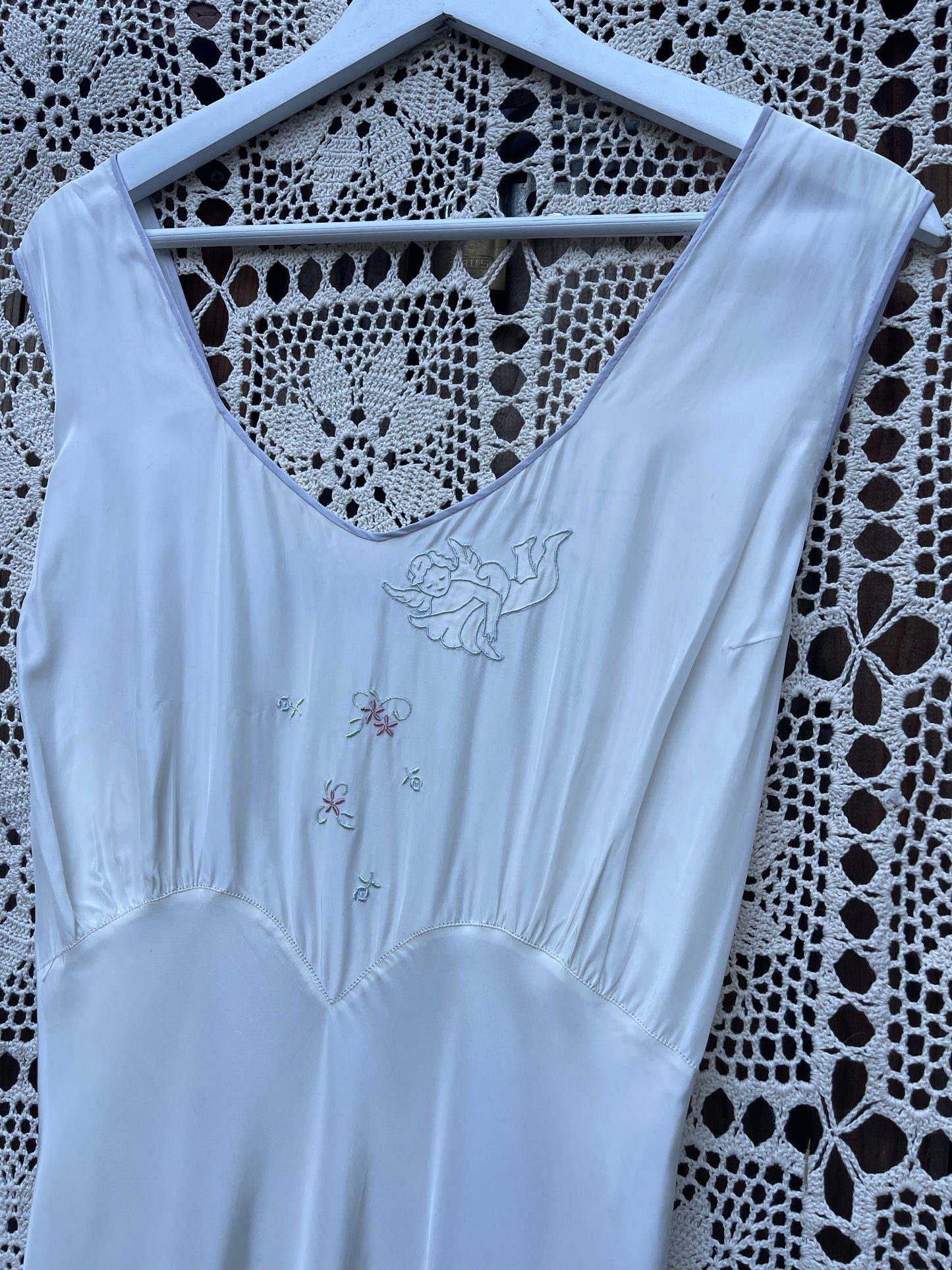 1950s Ivory Cherub Embroidered Slip Dress