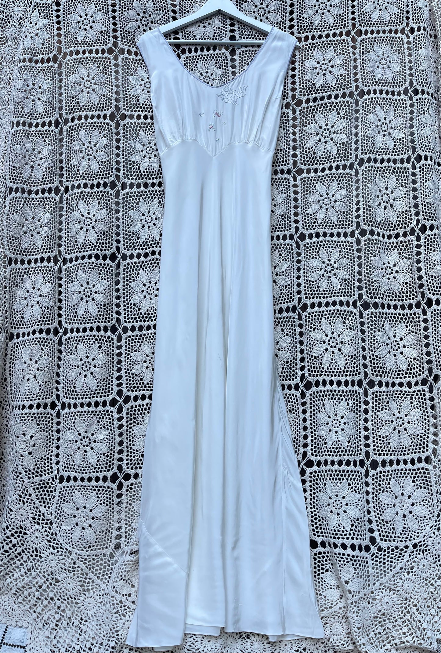 1950s Ivory Cherub Embroidered Slip Dress