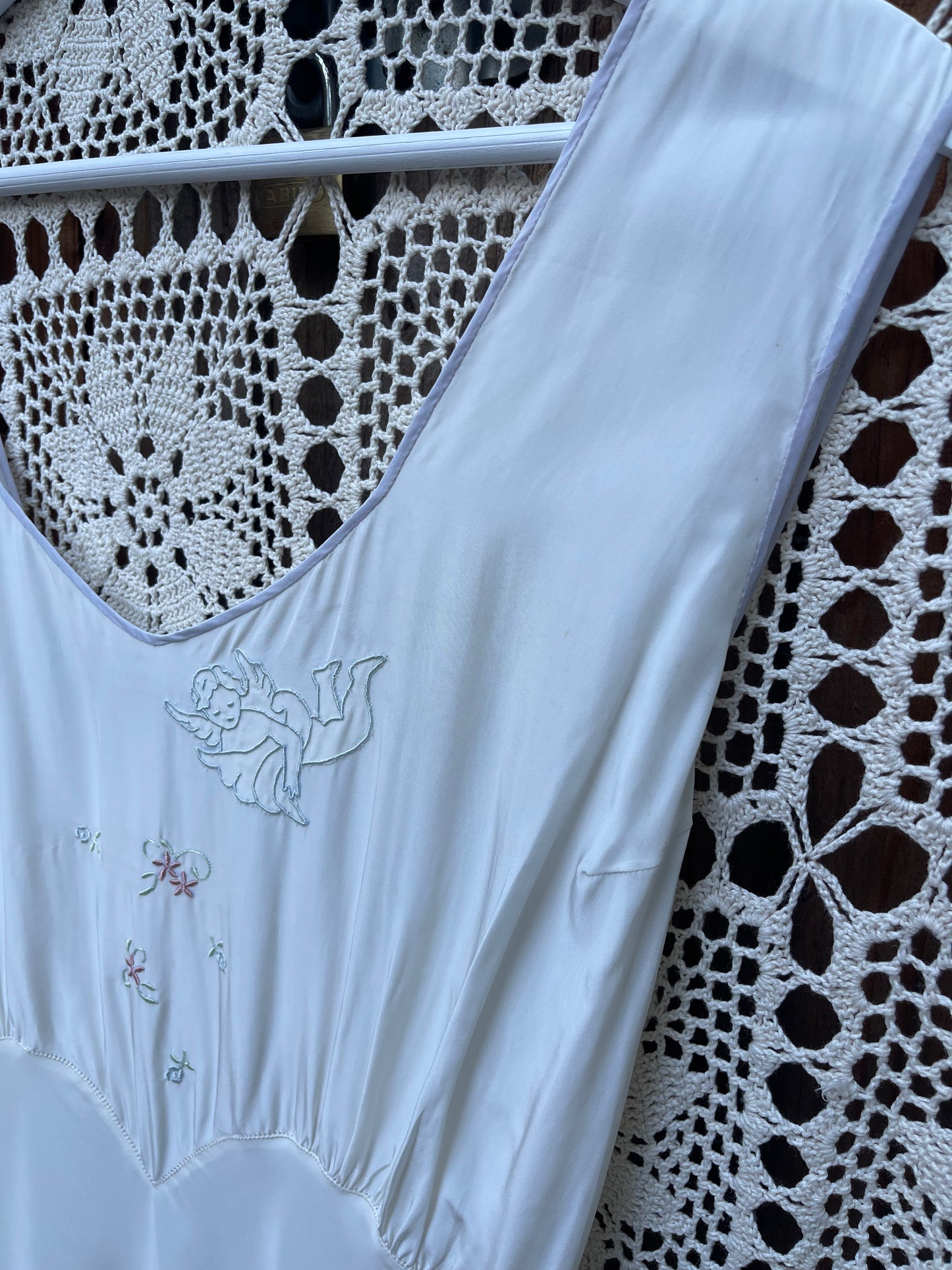 1950s Ivory Cherub Embroidered Slip Dress