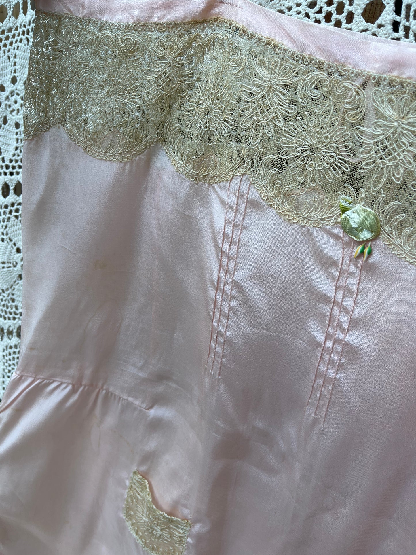 1920s Pink Silk Rosette Step-In