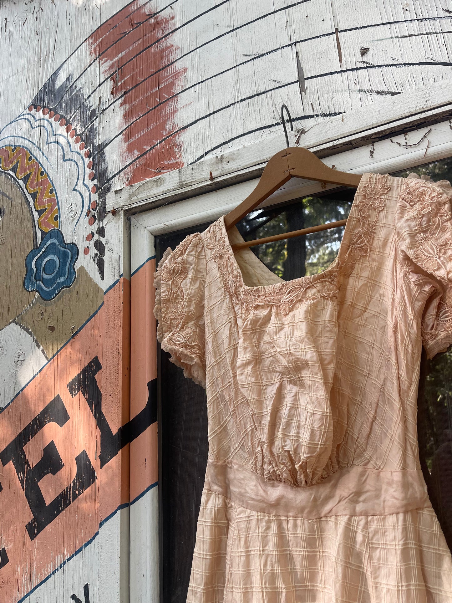 1930s/40s Peachy Silk Floral Appliqué Party Dress