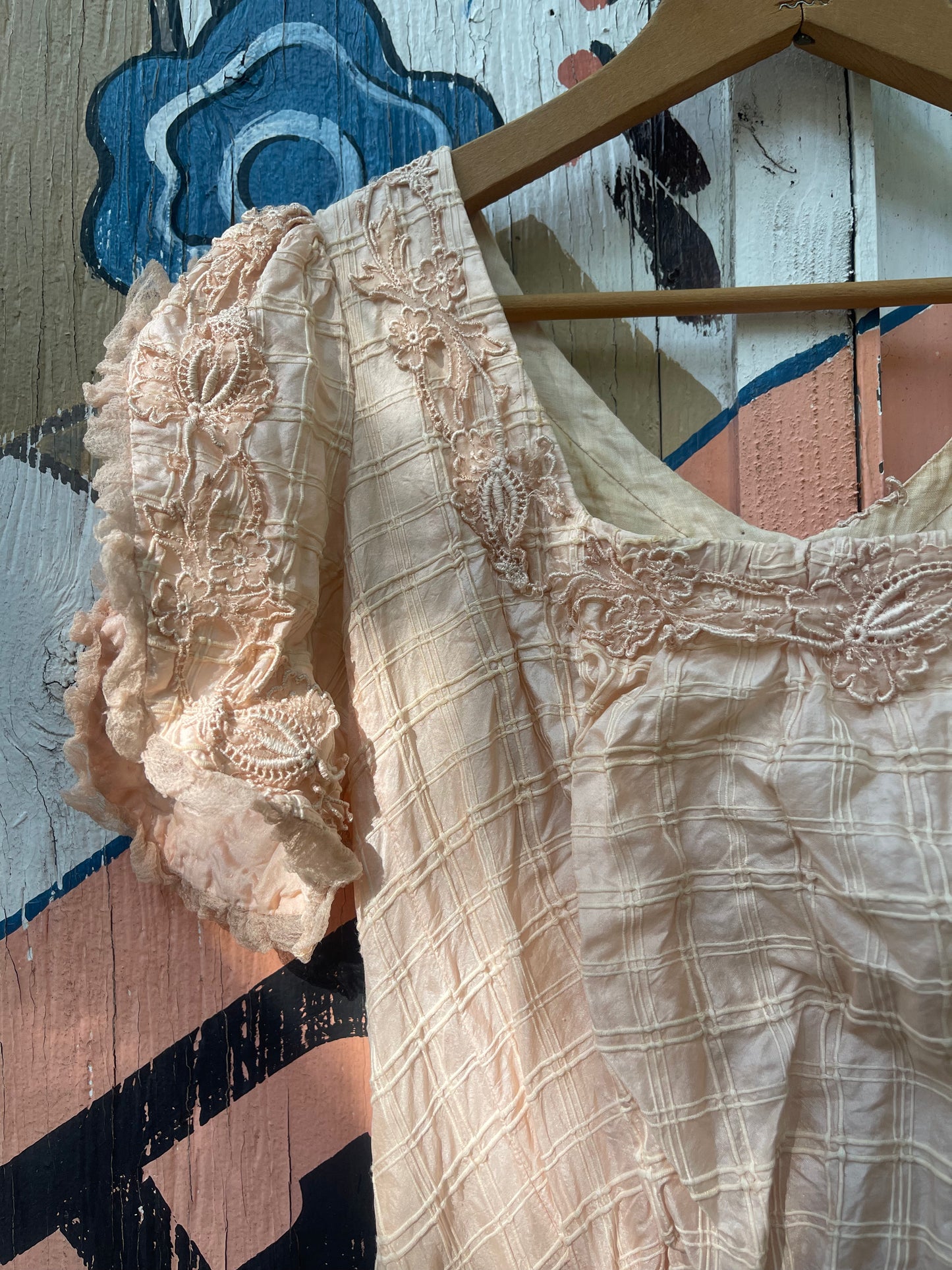 1930s/40s Peachy Silk Floral Appliqué Party Dress