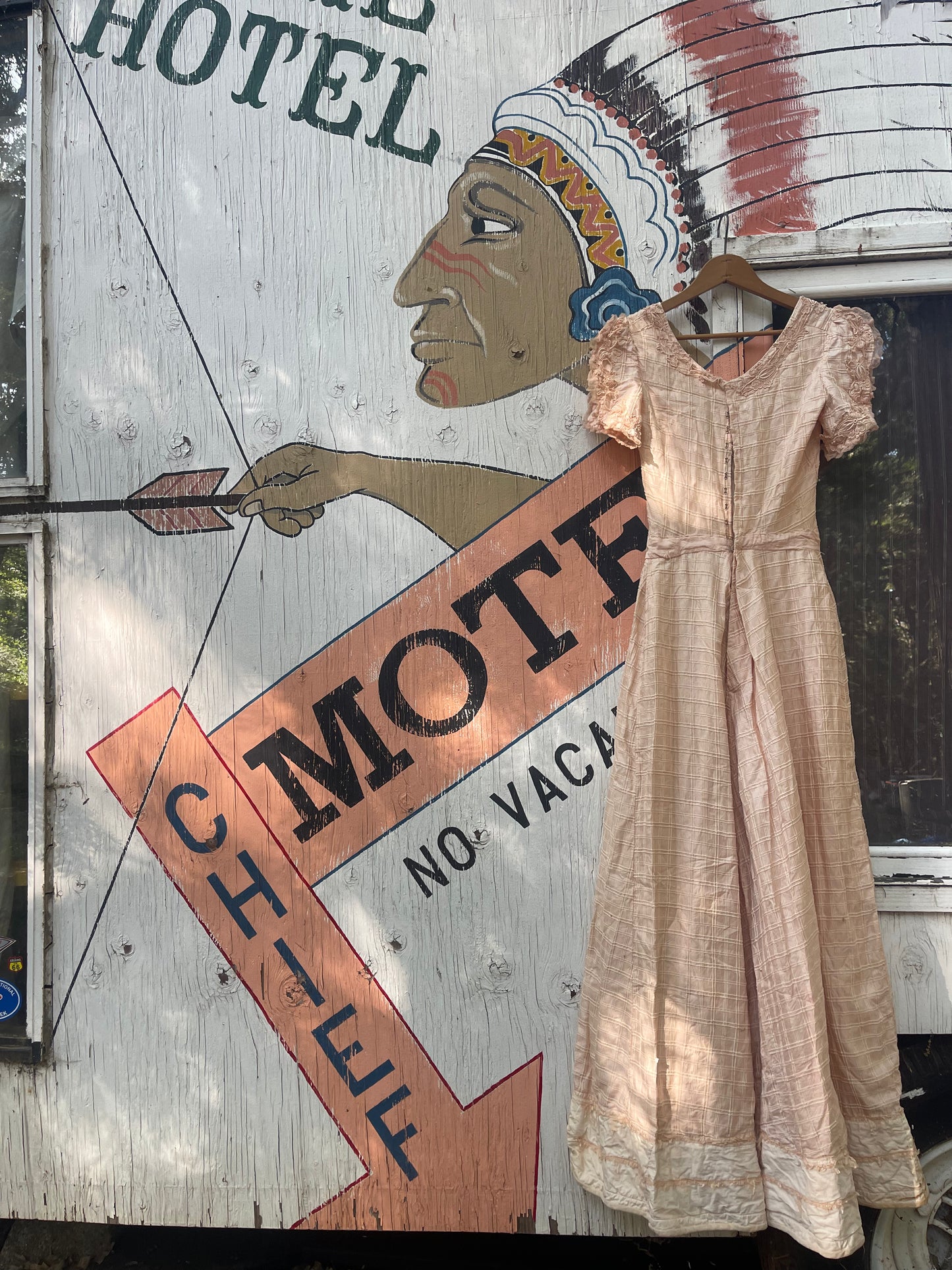 1930s/40s Peachy Silk Floral Appliqué Party Dress