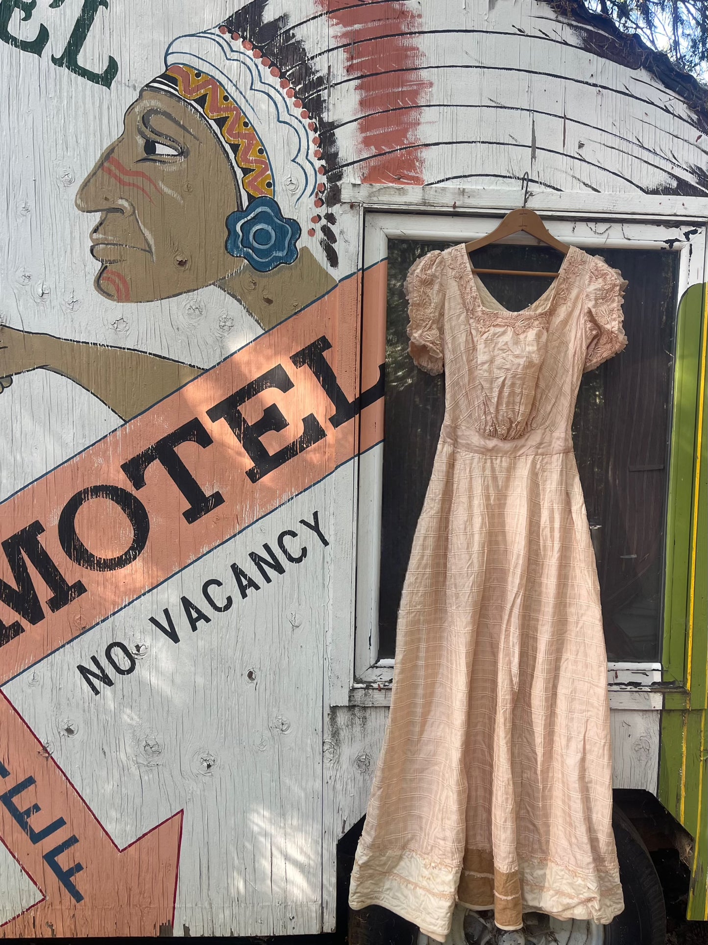 1930s/40s Peachy Silk Floral Appliqué Party Dress